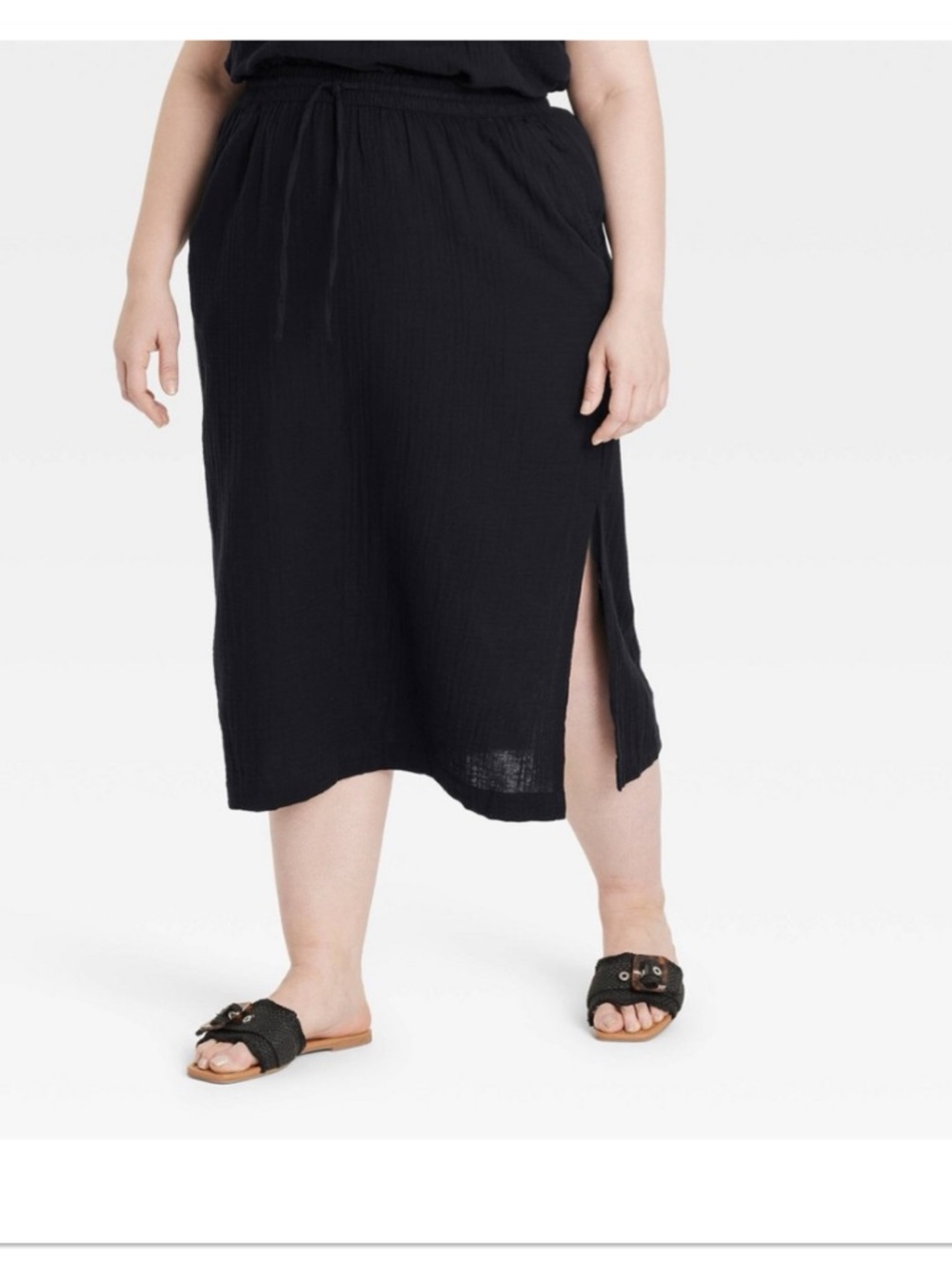 Universal Thread Women’s Black Gauze Midi Pencil Skirt with Side Slit